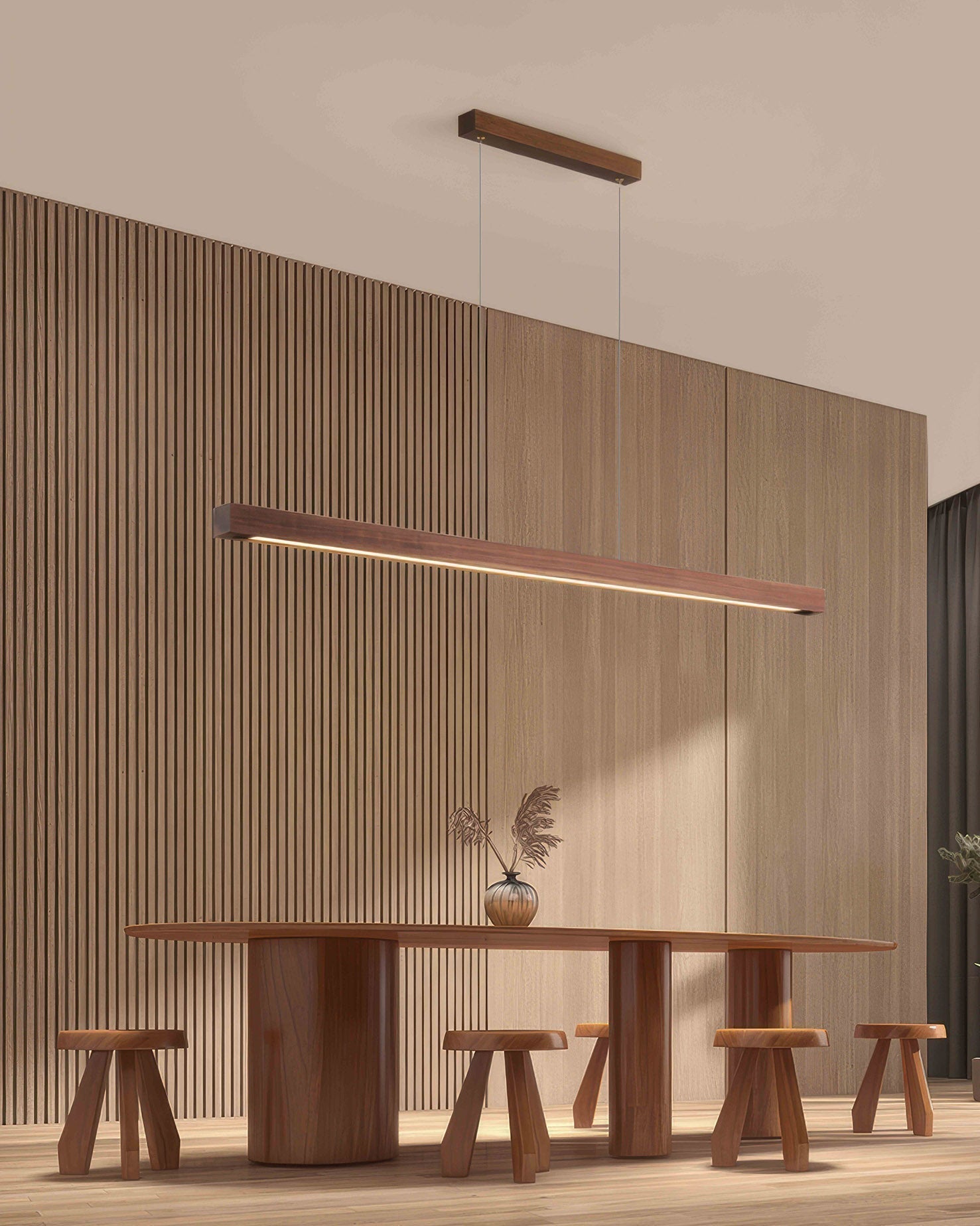 Lustre suspendu minimaliste en noyer japonais