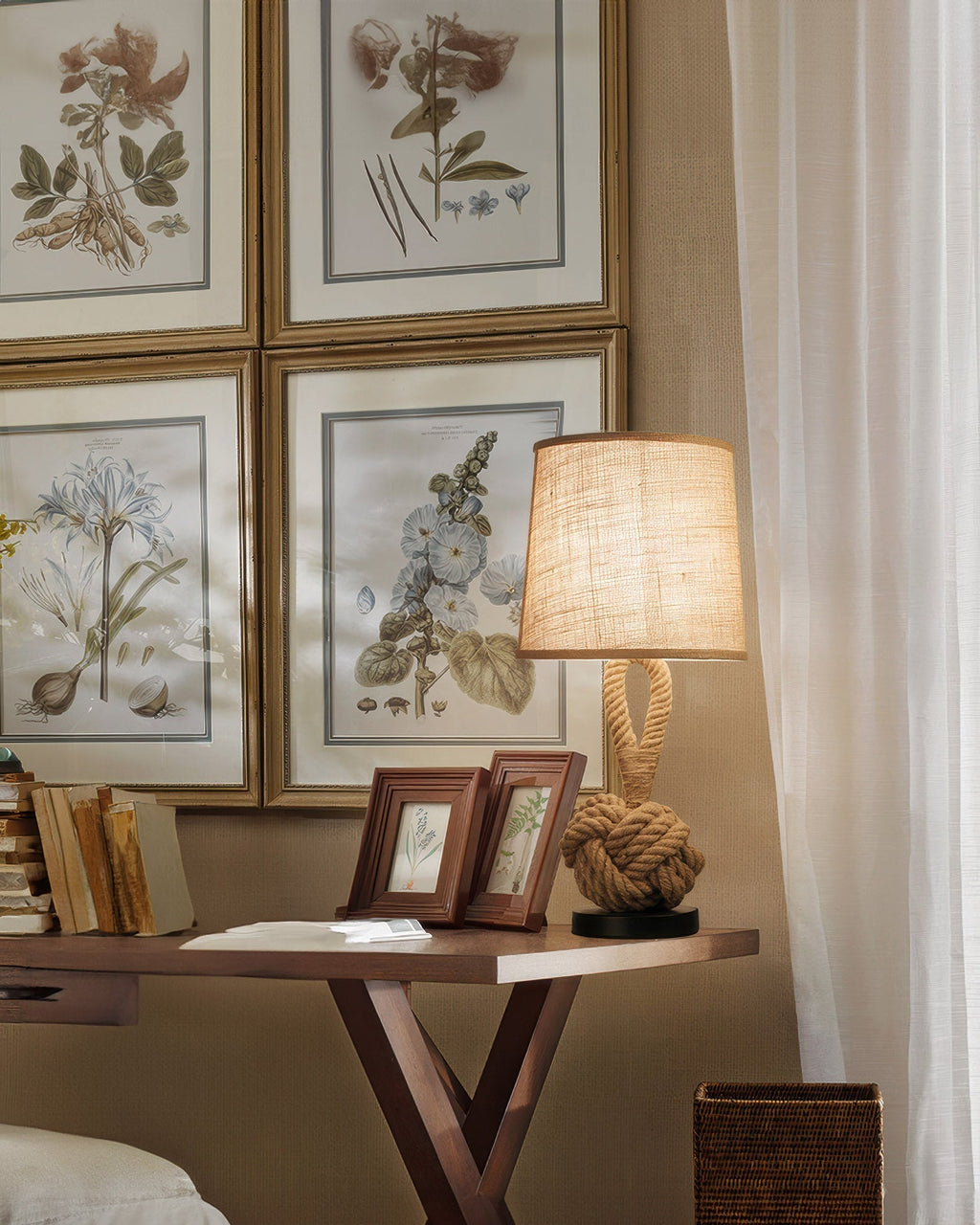 מנורת שולחן מחבל קנבוס כפרי