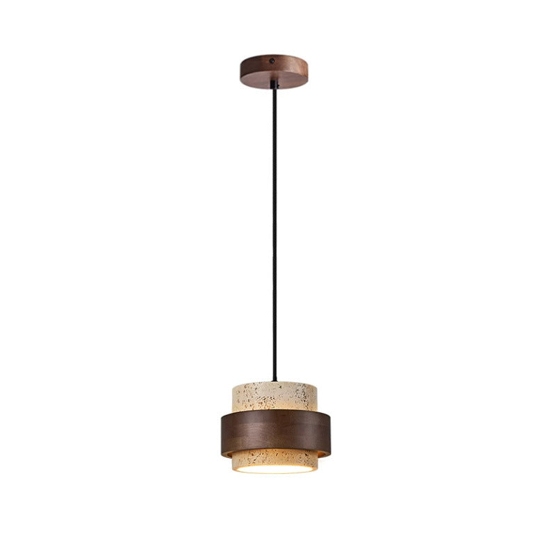 Japandi-hanglamp - plafondlamp van travertijn en walnoot