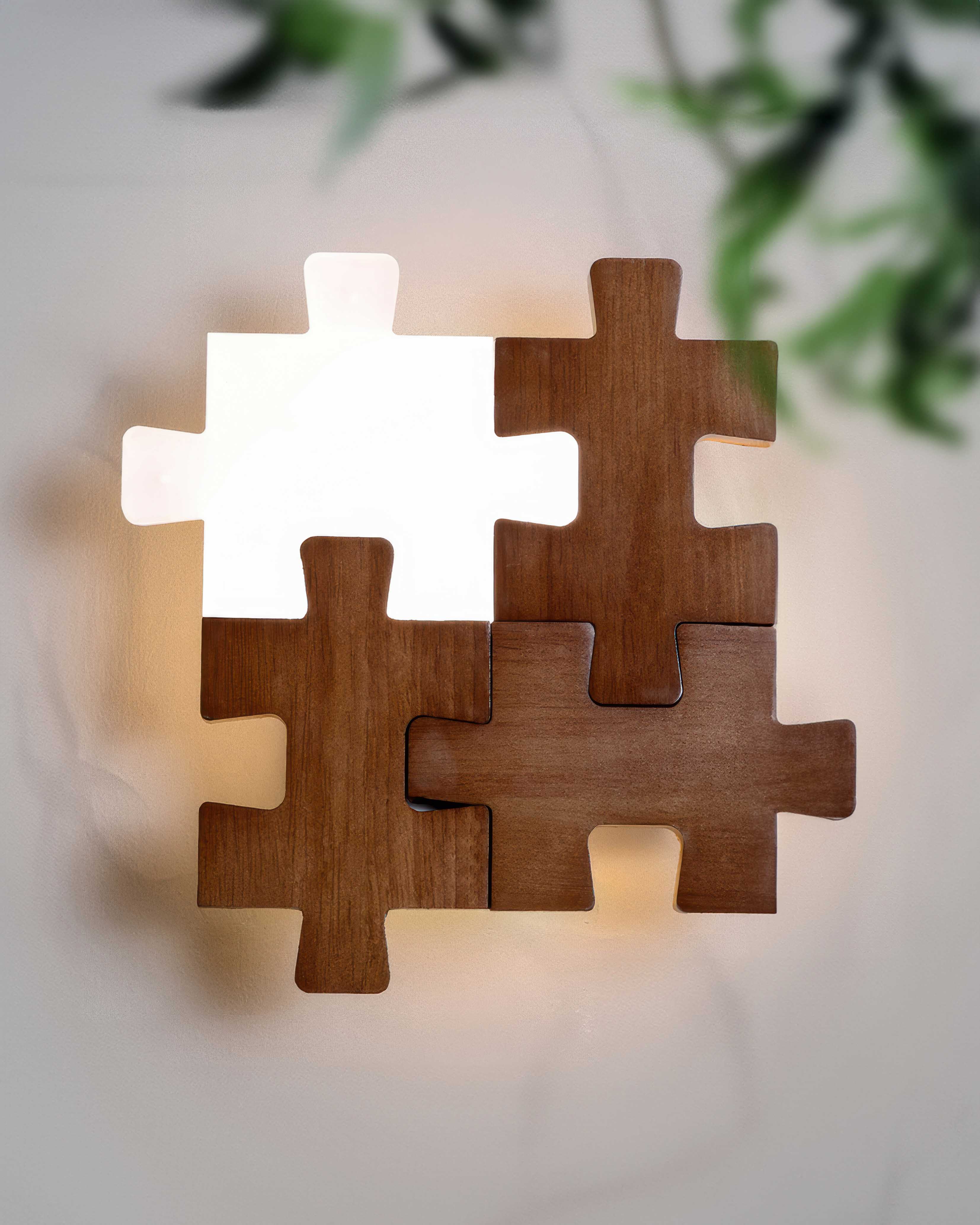 Severské dřevěné puzzle Světelná LED nástěnná lampa