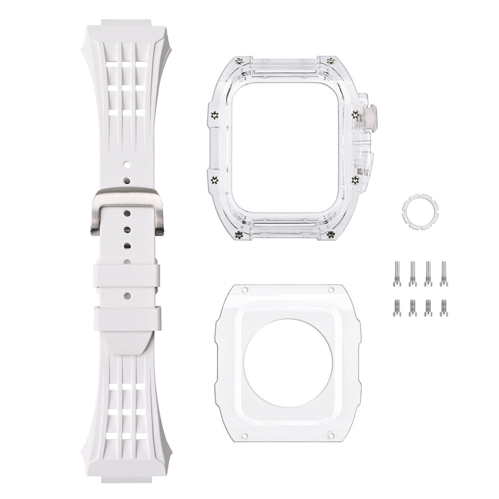Apple Watch için RM V30 Glacier Serisi Florokauçuk Kayış Siyah Kasa Yenileme Kiti