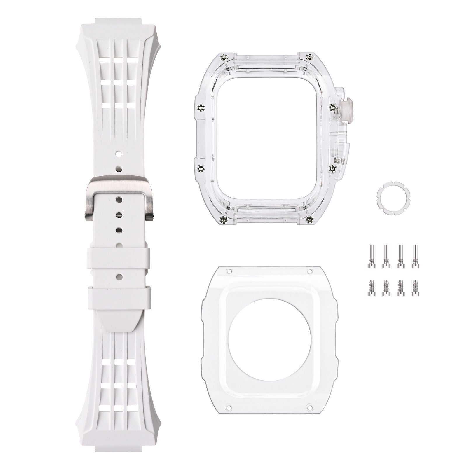 Apple Watch için RM V30 Glacier Serisi Florokauçuk Kayış Siyah Kasa Yenileme Kiti