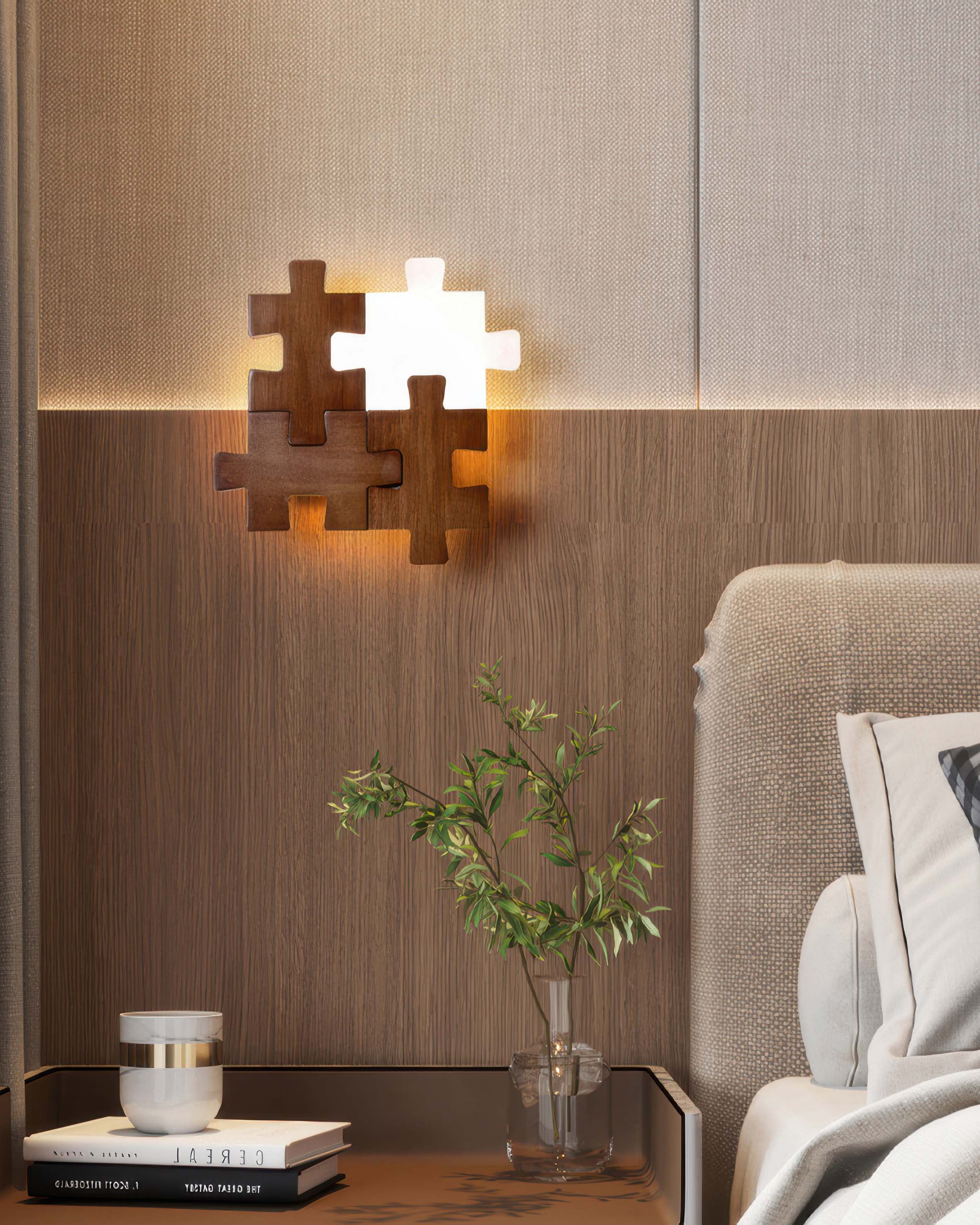 Severské dřevěné puzzle Světelná LED nástěnná lampa
