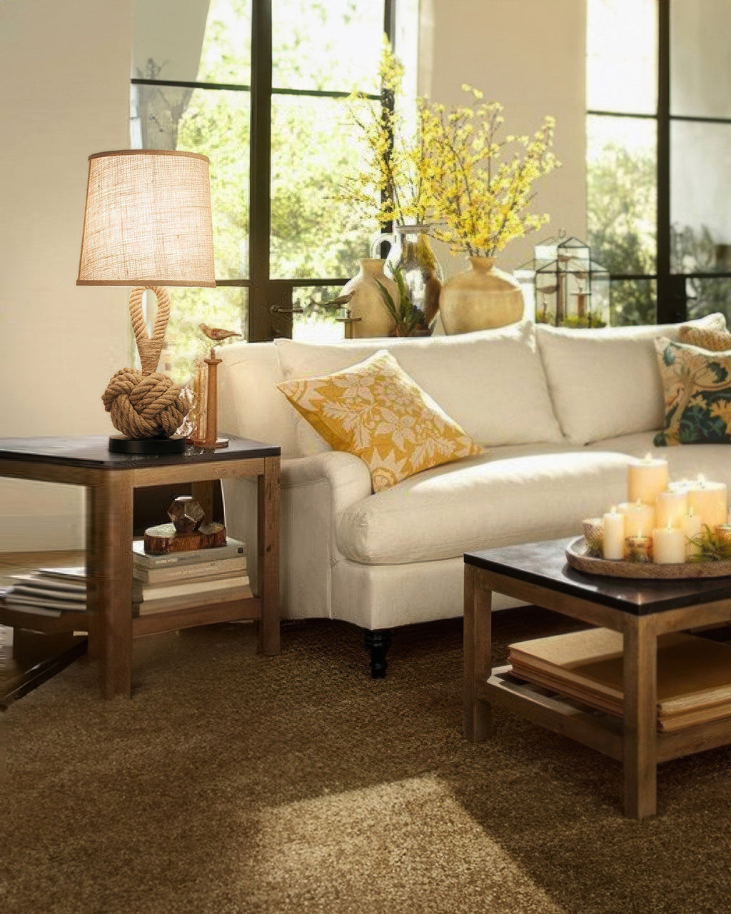 מנורת שולחן מחבל קנבוס כפרי