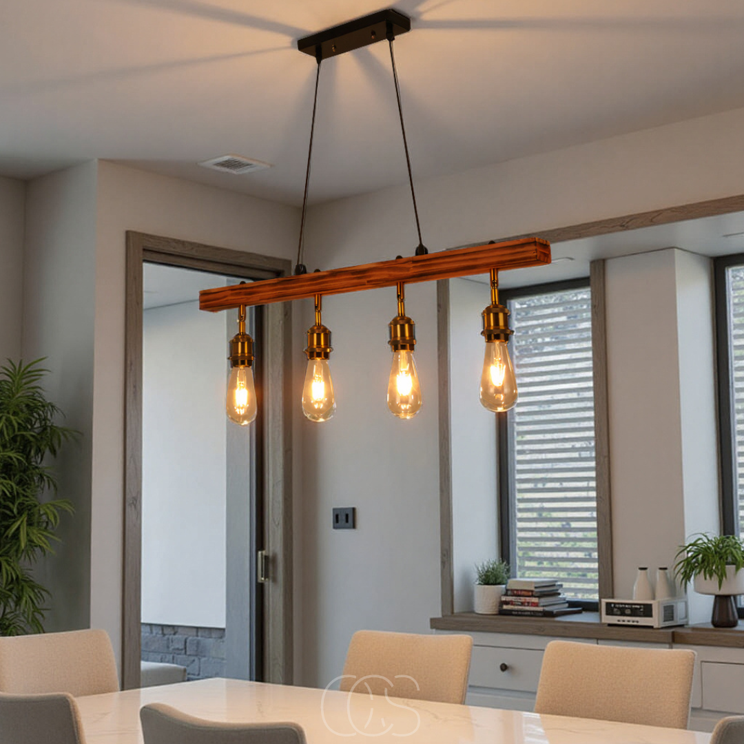 Ceiling lamp 4 lights - multi-light ceiling lamp wood & metal | Orntli