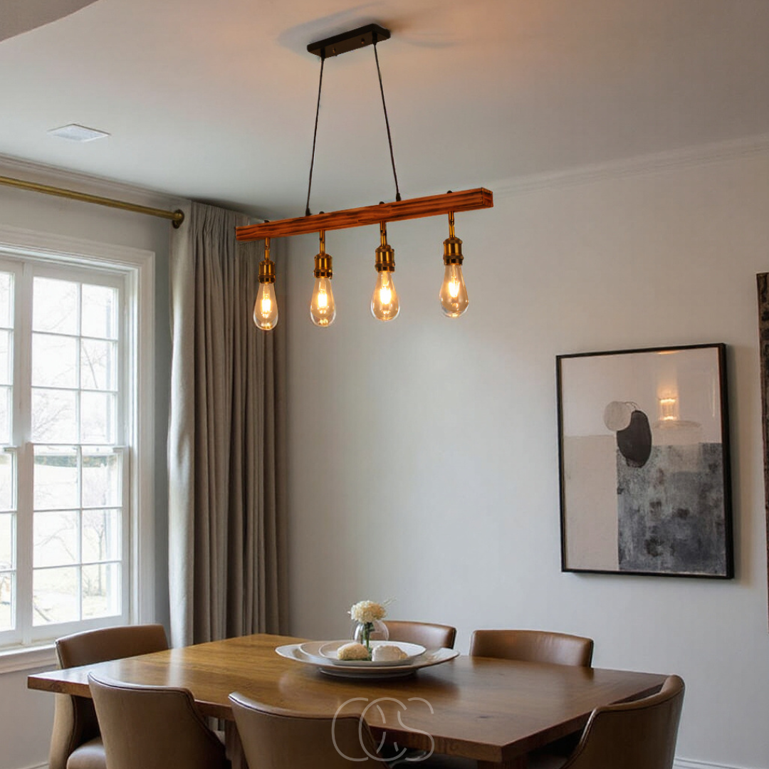 Ceiling lamp 4 lights - multi-light ceiling lamp wood & metal | Orntli
