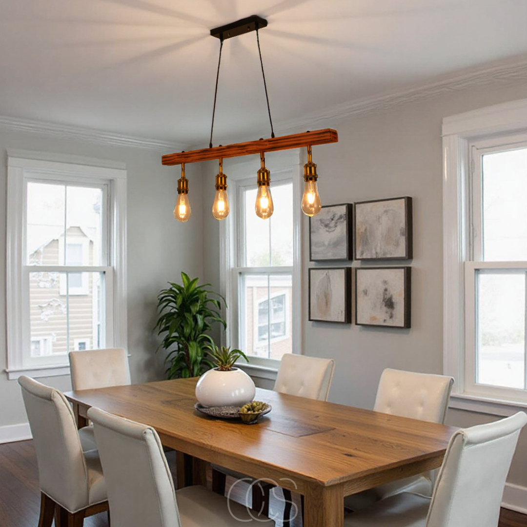 Ceiling lamp 4 lights - multi-light ceiling lamp wood & metal | Orntli