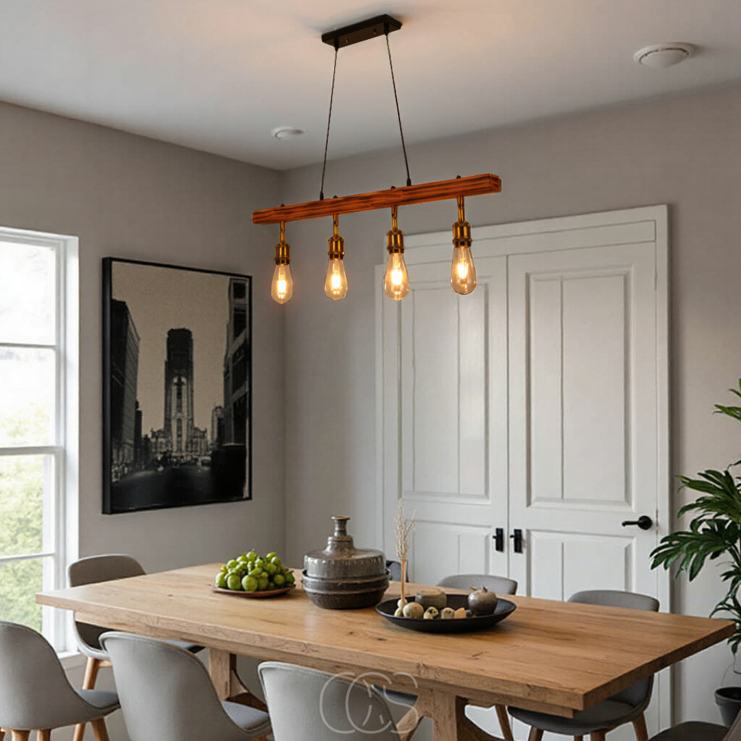 Ceiling lamp 4 lights - multi-light ceiling lamp wood & metal | Orntli