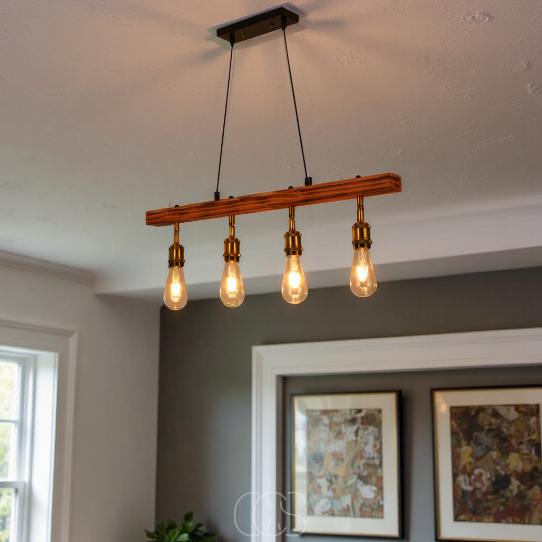 Ceiling lamp 4 lights - multi-light ceiling lamp wood & metal | Orntli