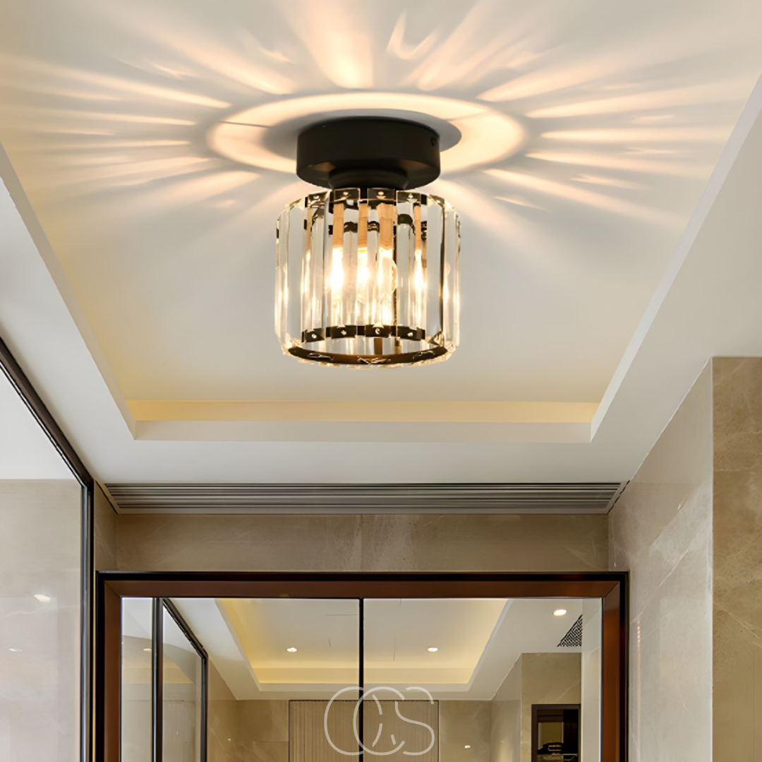 Crystal ceiling lamp - Black Metal & K9 Crystal flush mount | Orntli