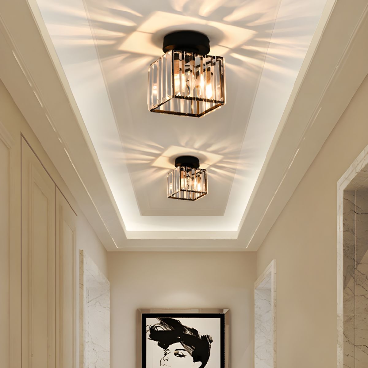 Crystal ceiling lamp - Black Metal & K9 Crystal flush mount | Orntli