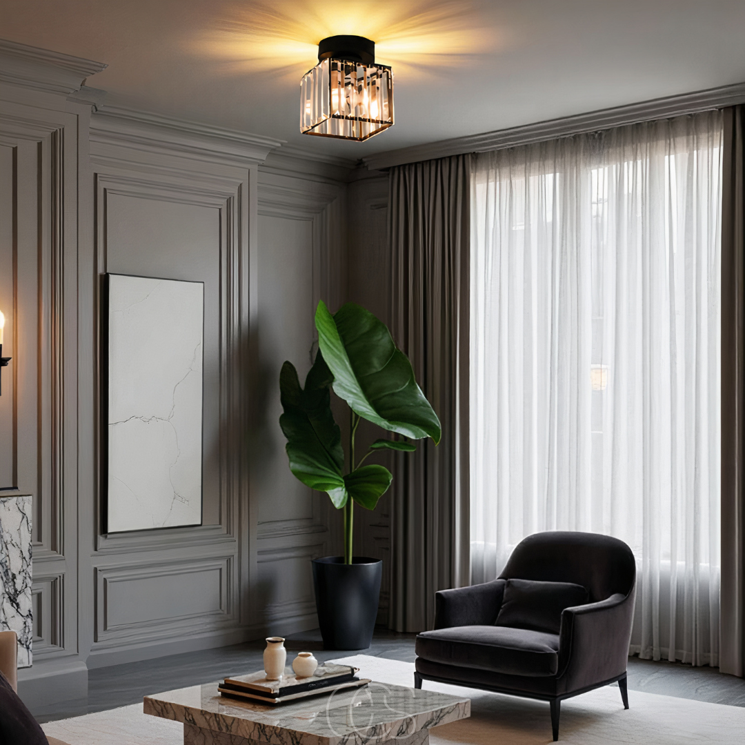 Crystal ceiling lamp - Black Metal & K9 Crystal flush mount | Orntli