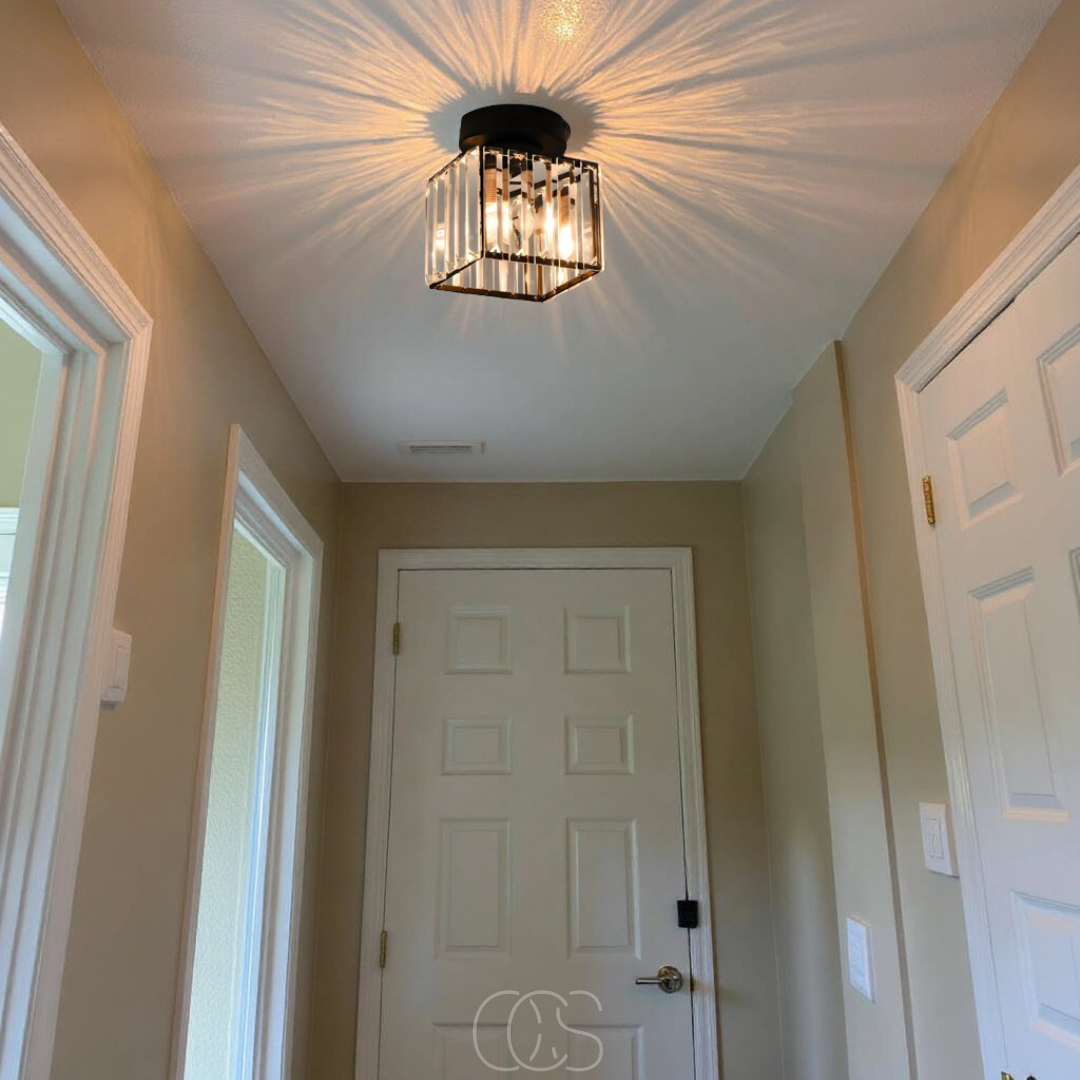 Crystal ceiling lamp - Black Metal & K9 Crystal flush mount | Orntli