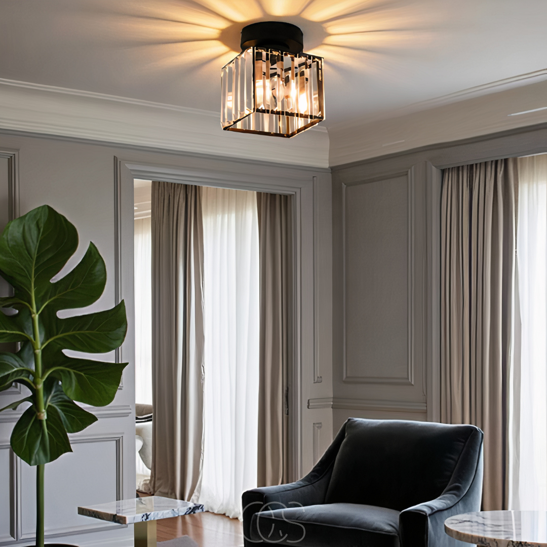 Crystal ceiling lamp - Black Metal & K9 Crystal flush mount | Orntli