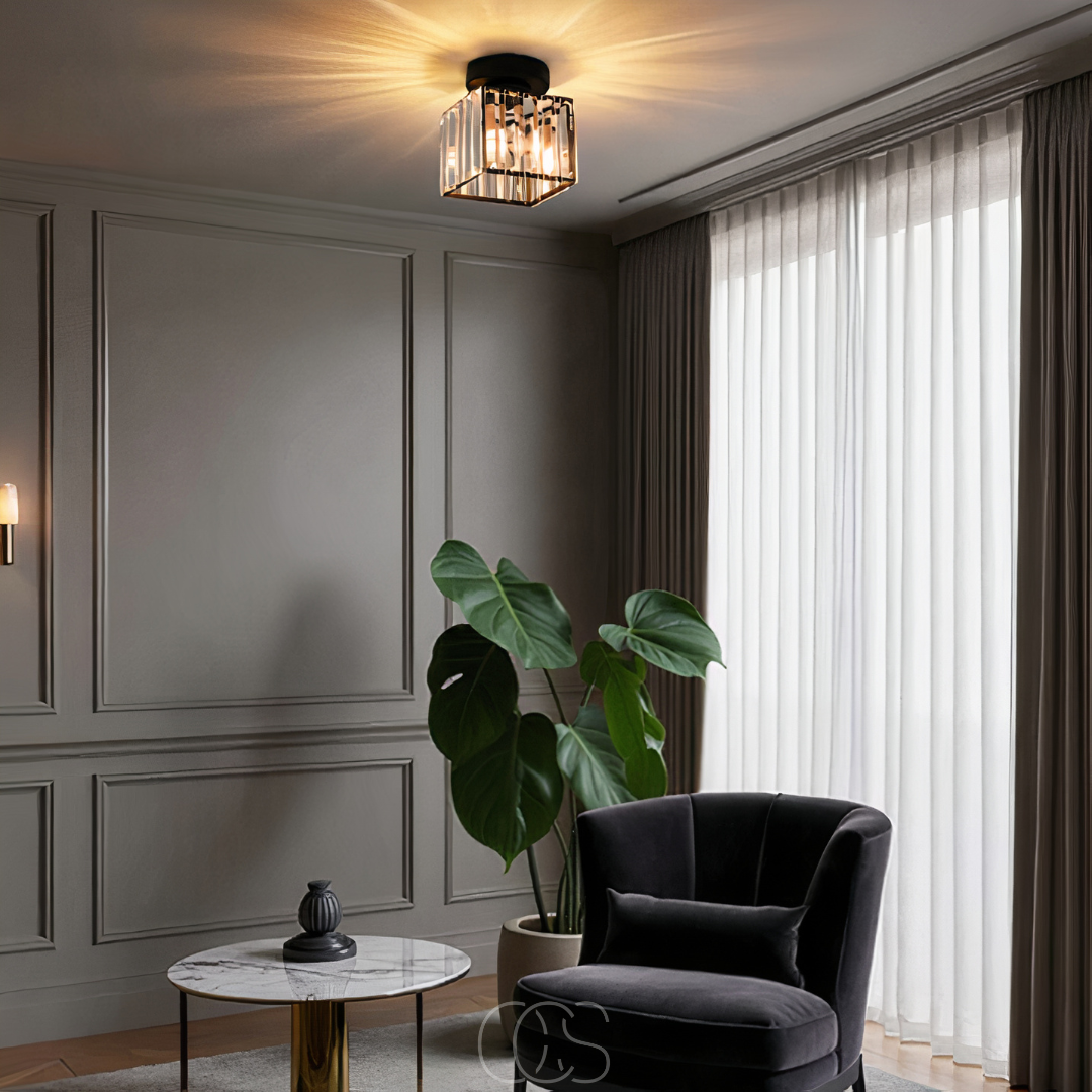 Crystal ceiling lamp - Black Metal & K9 Crystal flush mount | Orntli