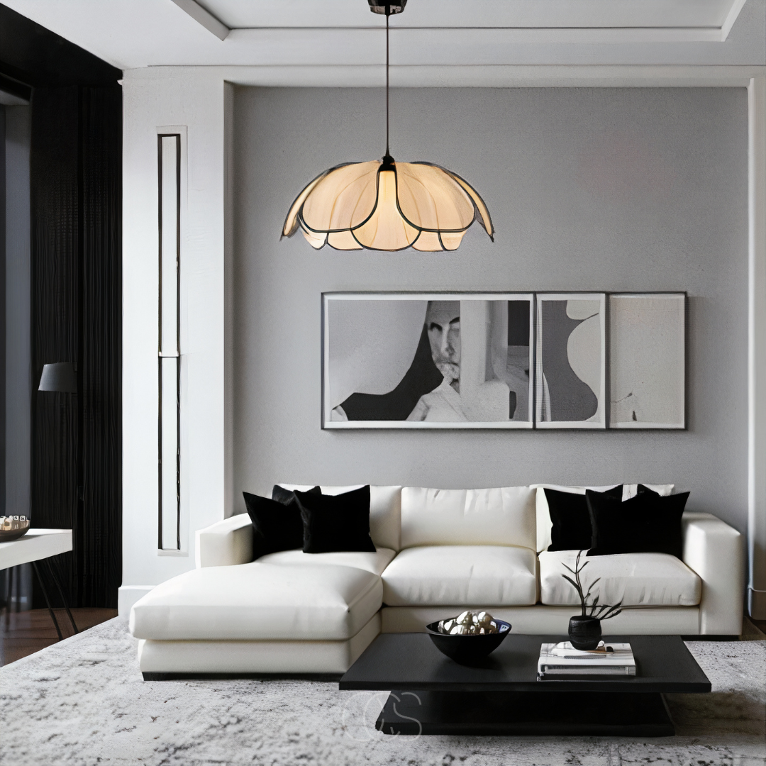Flower-shaped Rattan Pendant Lamp with Black Accents | Orntli