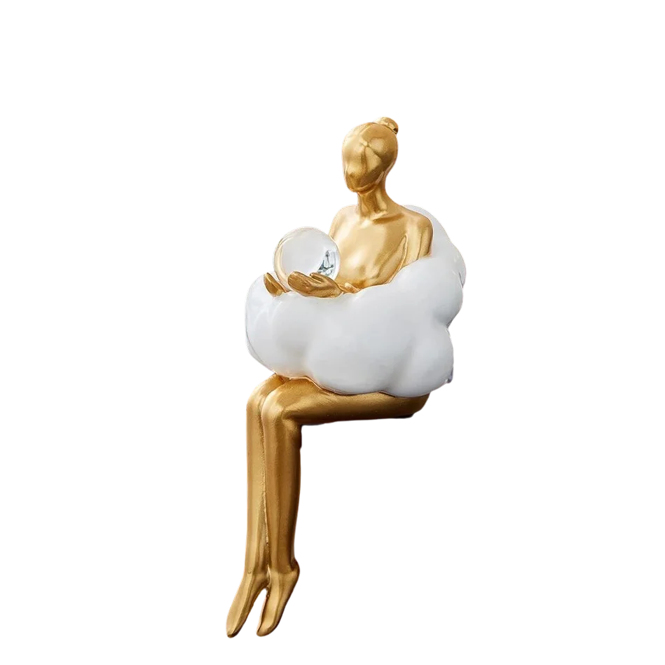 Lesende Frau auf Wolken-Skulptur - Kunstobjekt aus Harz | Orntli