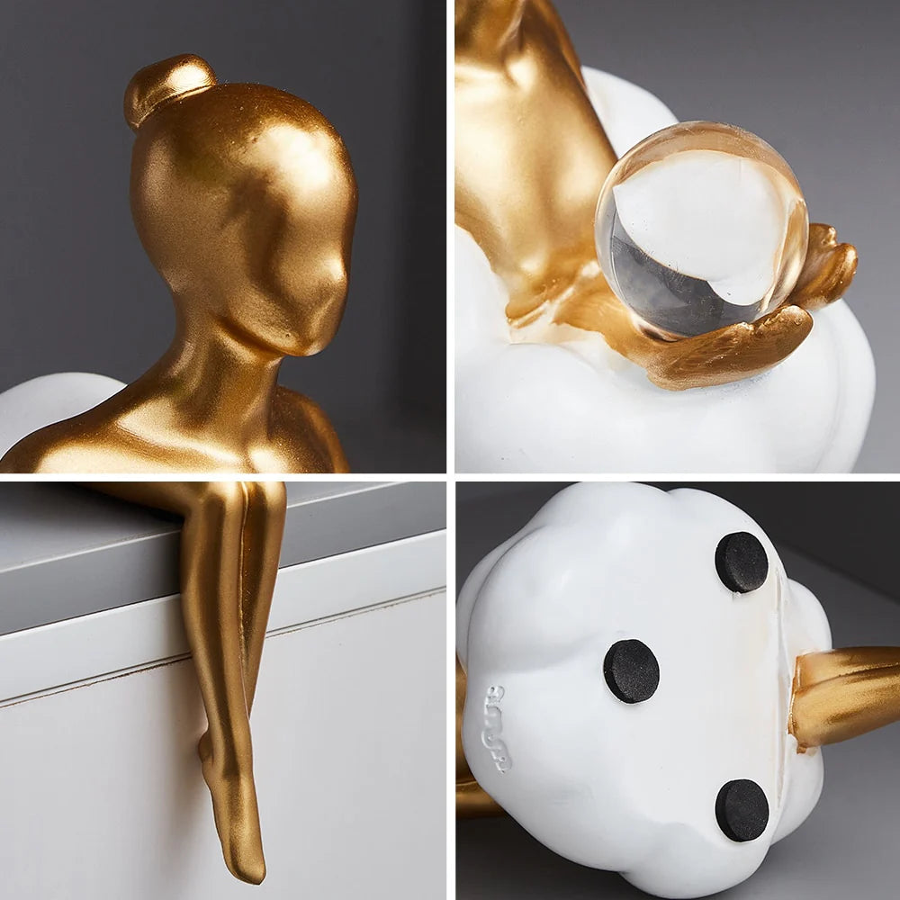 Sculpture Femme Lisant sur Nuage - Objet d'Art en Résine | Orntli