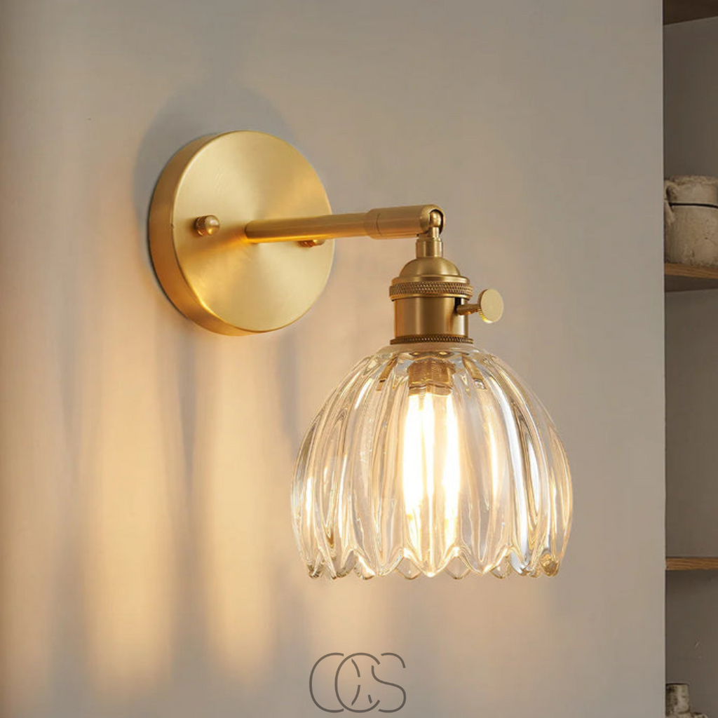 Lampada da parete retrò con paralume a tulipano in vetro | Orntli