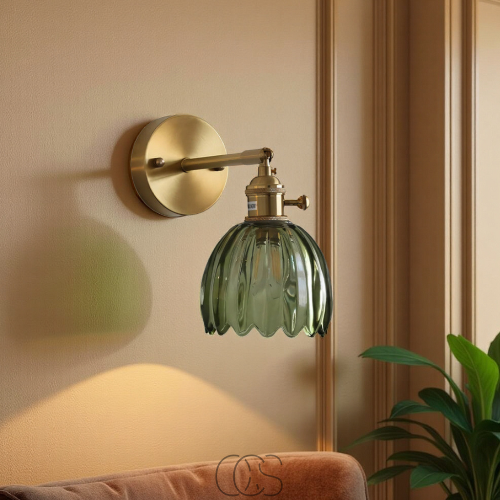Lampada da parete retrò con paralume a tulipano in vetro | Orntli