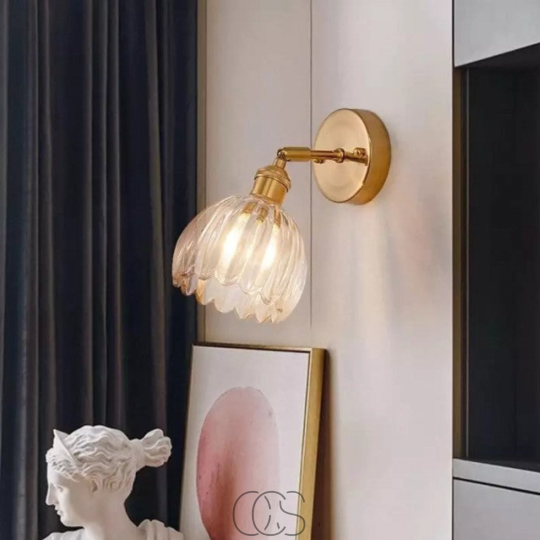 Lampada da parete retrò con paralume a tulipano in vetro | Orntli
