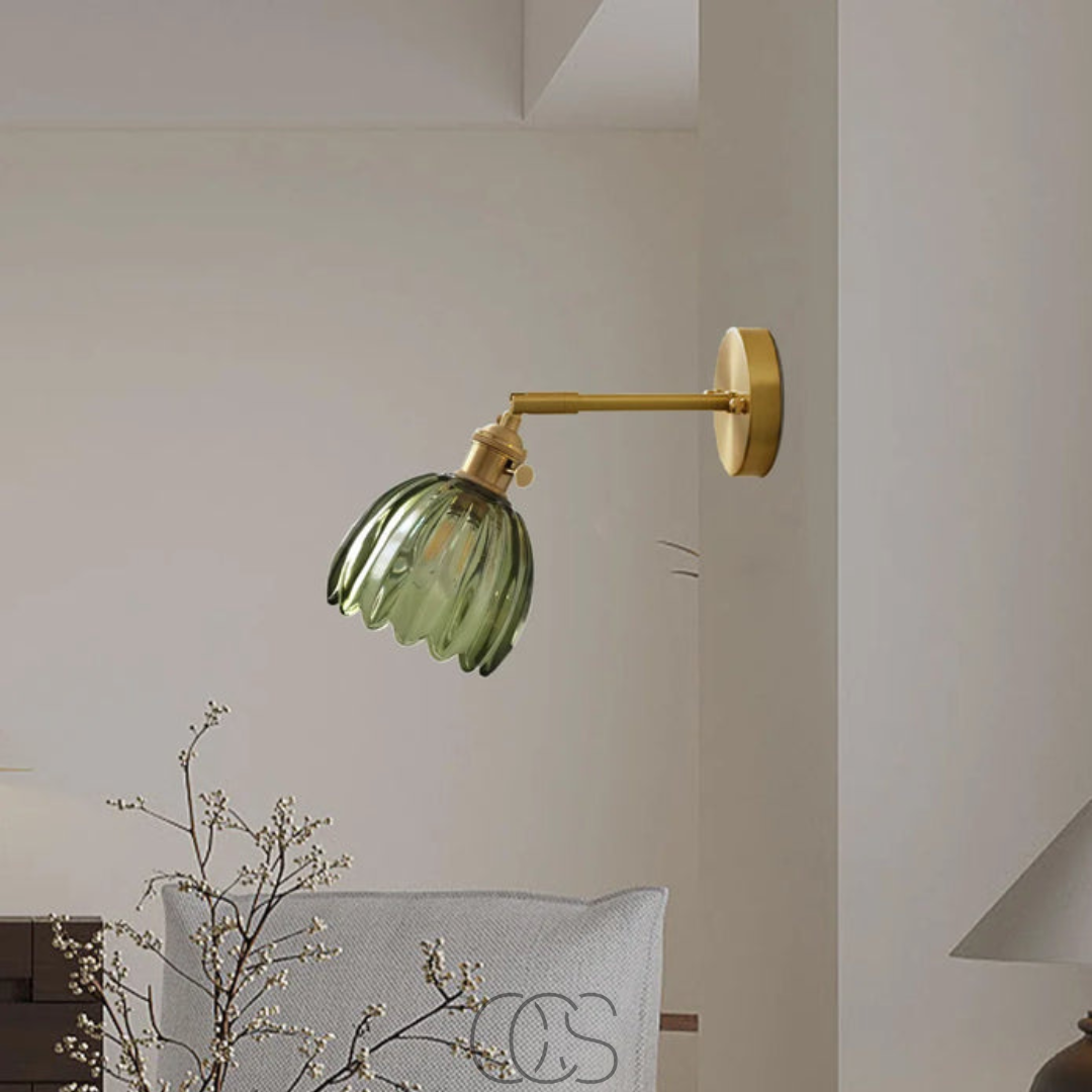 Lampada da parete retrò con paralume a tulipano in vetro | Orntli