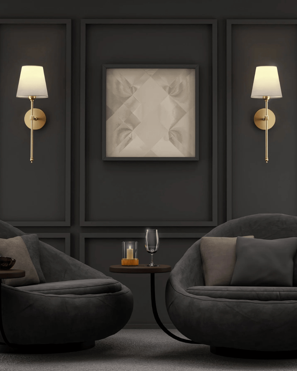 מנורת קיר מבד מירל עם בסיס ברזל צבוע בהיר 5W