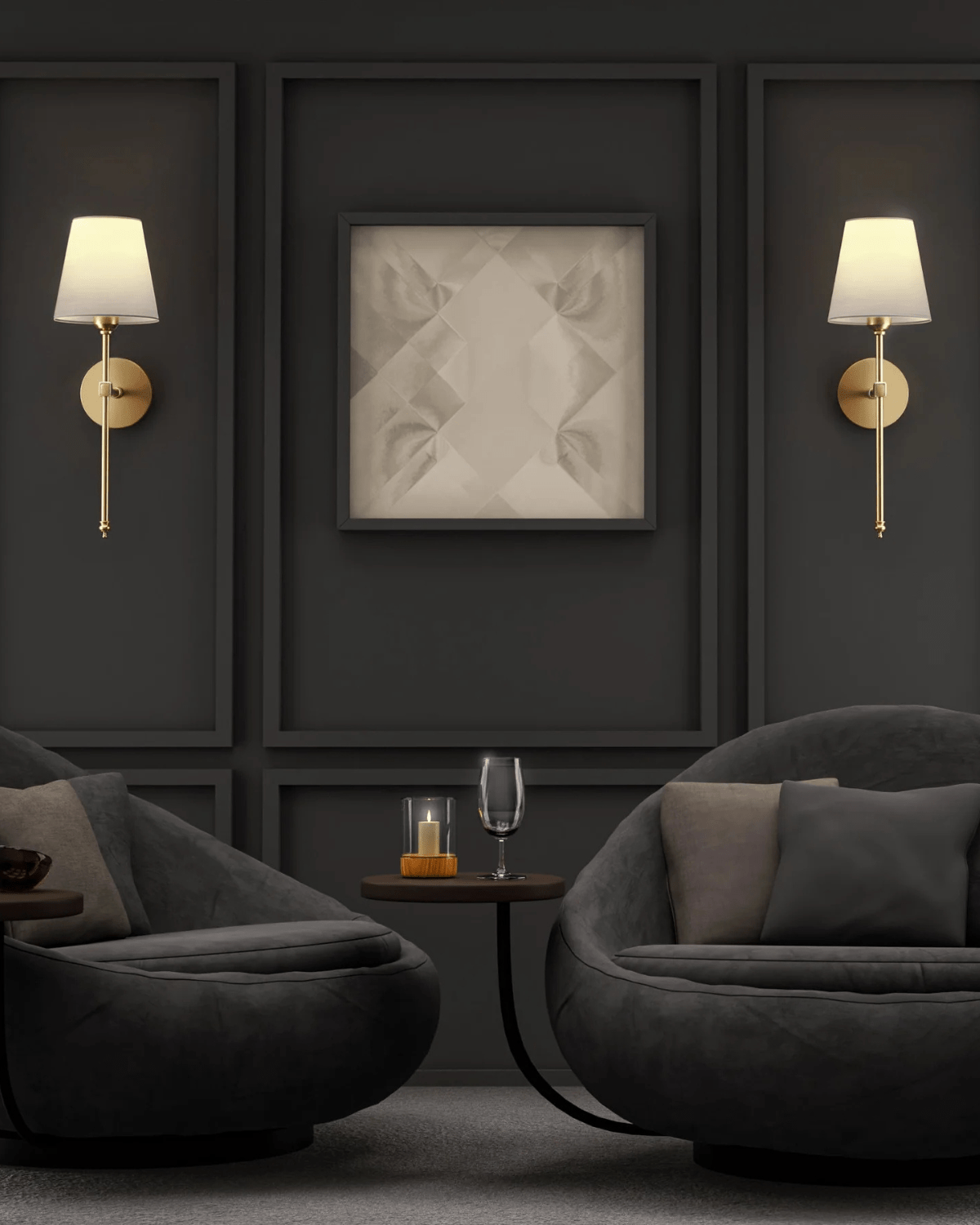 מנורת קיר מבד מירל עם בסיס ברזל צבוע בהיר 5W