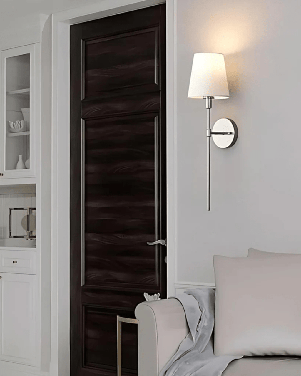 מנורת קיר מבד מירל עם בסיס ברזל צבוע בהיר 5W