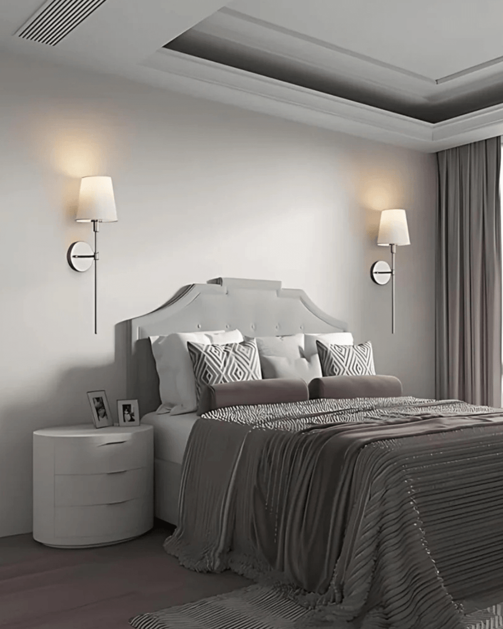 מנורת קיר מבד מירל עם בסיס ברזל צבוע בהיר 5W