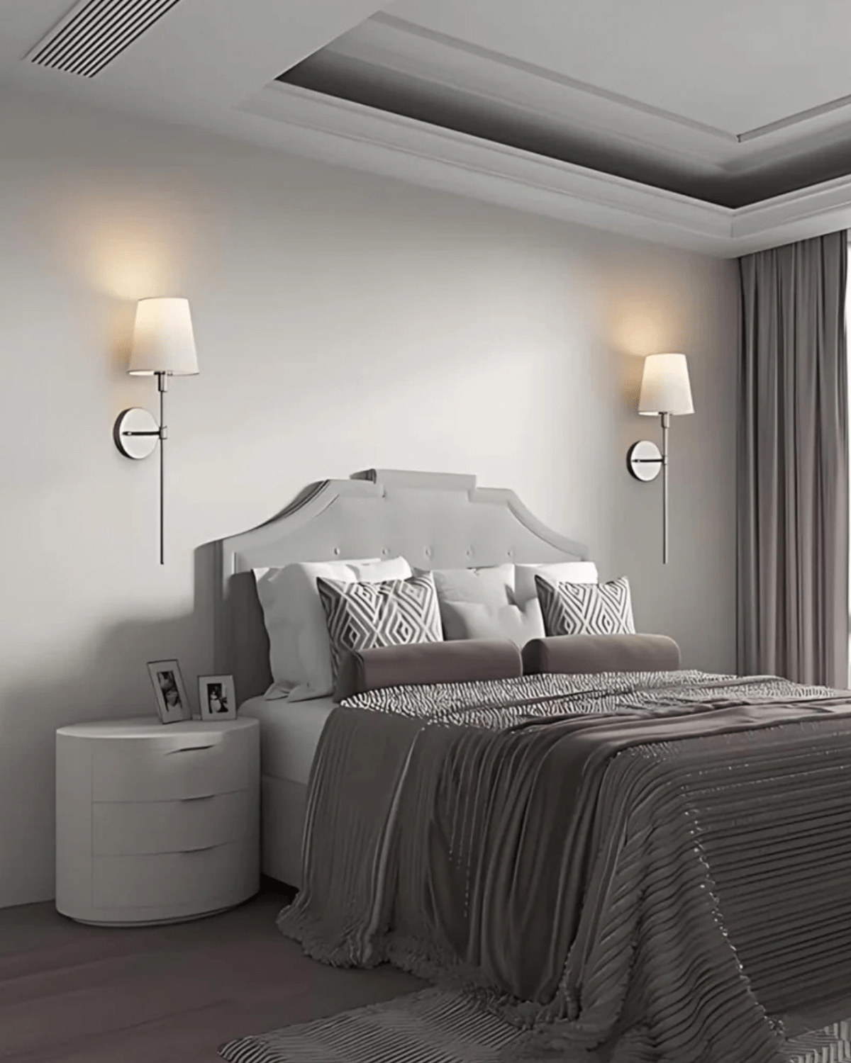 מנורת קיר מבד מירל עם בסיס ברזל צבוע בהיר 5W