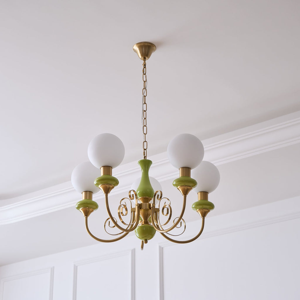 Candeeiro de teto Lustra Green Shades — Braços curvos dourados