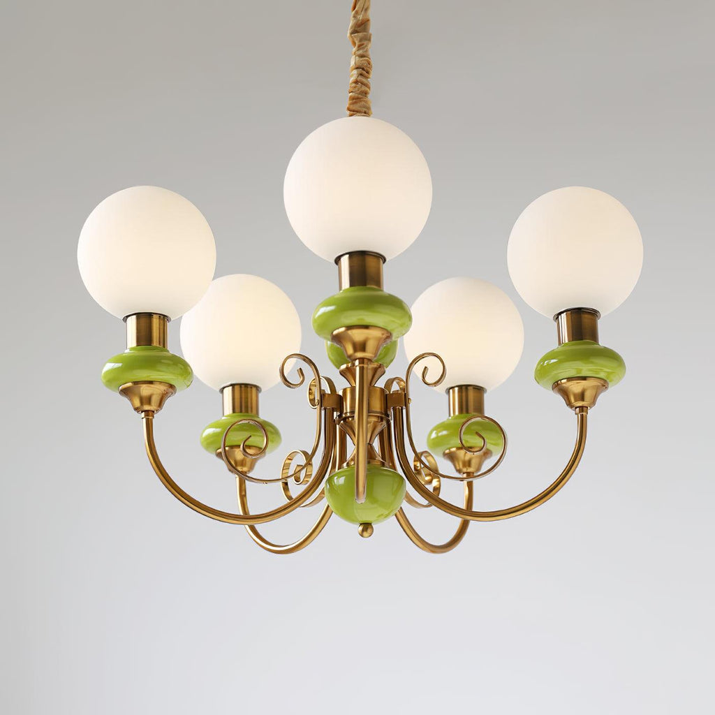 Candeeiro de teto Lustra Green Shades — Braços curvos dourados