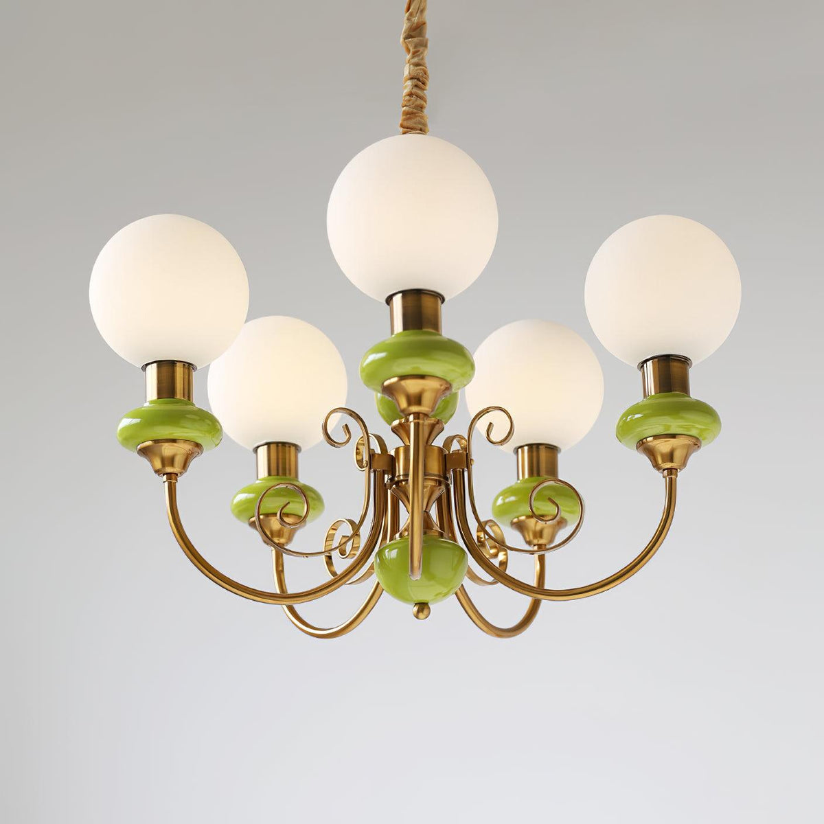 Candeeiro de teto Lustra Green Shades — Braços curvos dourados