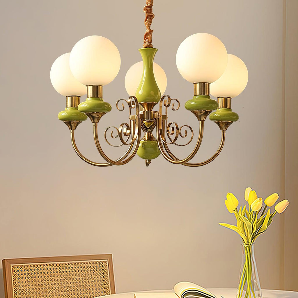 Candeeiro de teto Lustra Green Shades — Braços curvos dourados