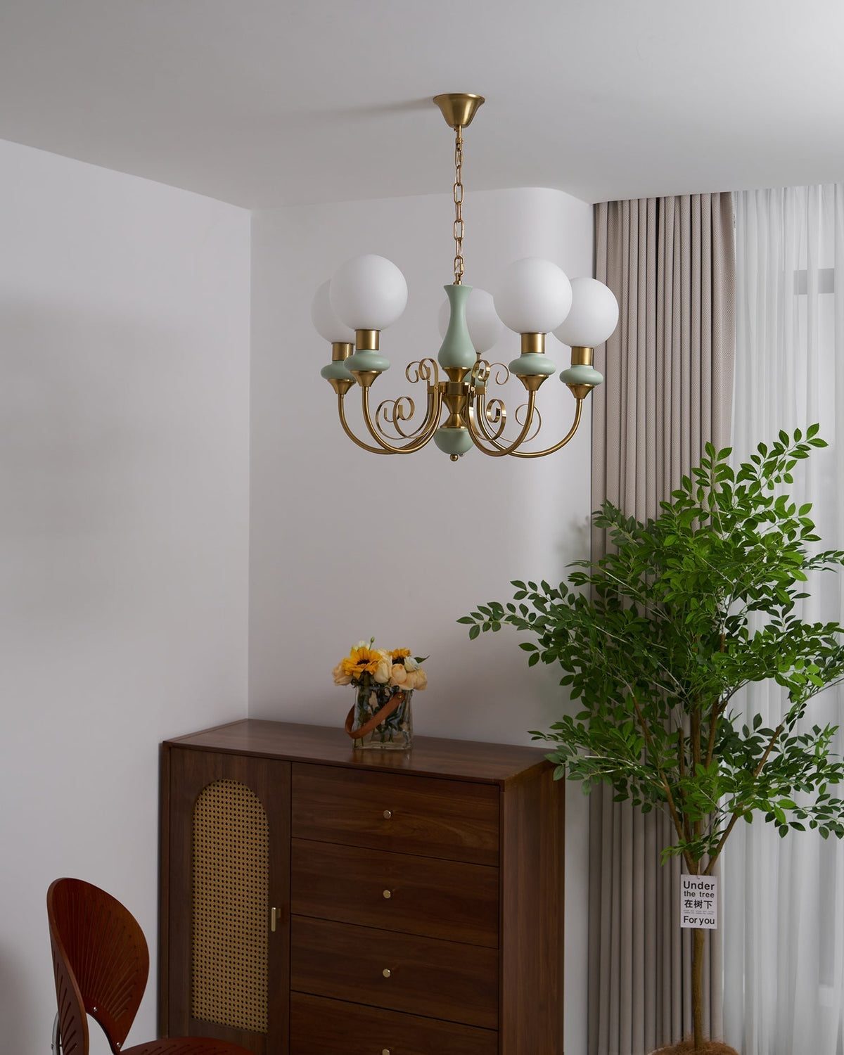 Candeeiro de teto Lustra Green Shades — Braços curvos dourados