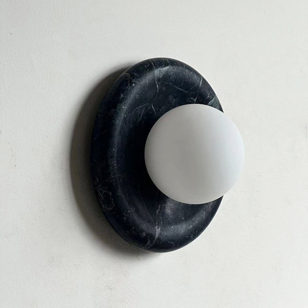Avi Indoor Wall Sconce — Curved Marble Backplate, Round Design