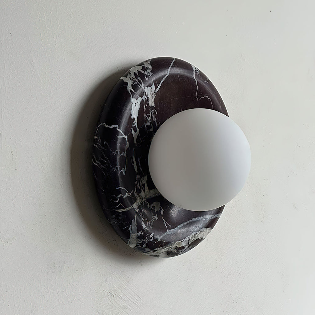 Avi Indoor Wall Sconce — Curved Marble Backplate, Round Design