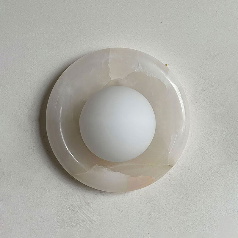 Avi Indoor Wall Sconce — Curved Marble Backplate, Round Design