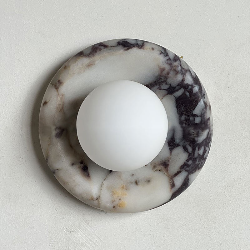 Avi Indoor Wall Sconce — Curved Marble Backplate, Round Design