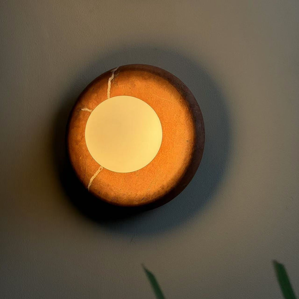 Avi Indoor Wall Sconce — Curved Marble Backplate, Round Design