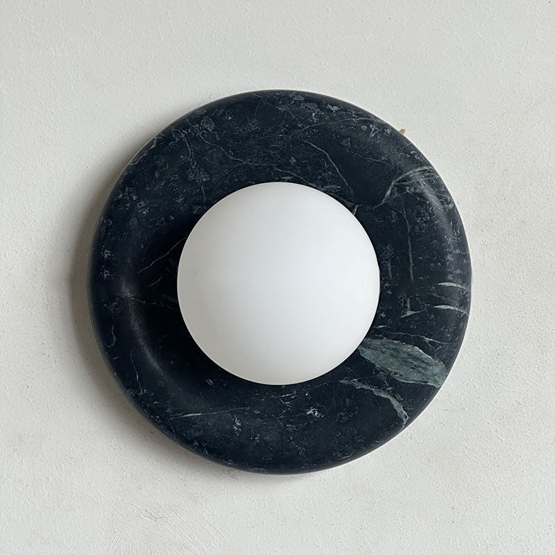 Avi Indoor Wall Sconce — Curved Marble Backplate, Round Design