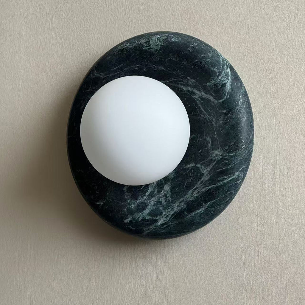 Avi Indoor Wall Sconce — Curved Marble Backplate, Round Design