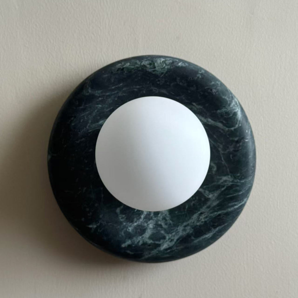 Avi Indoor Wall Sconce — Curved Marble Backplate, Round Design