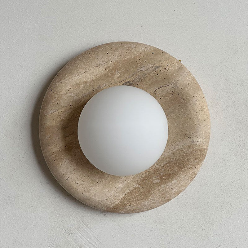 Avi Indoor Wall Sconce — Curved Marble Backplate, Round Design