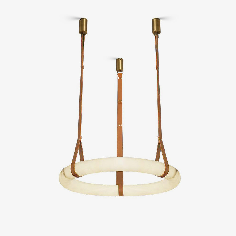 Lampada a sospensione Oslo in alabastro A — Anello in alabastro intagliato a mano, cinturino in pelle