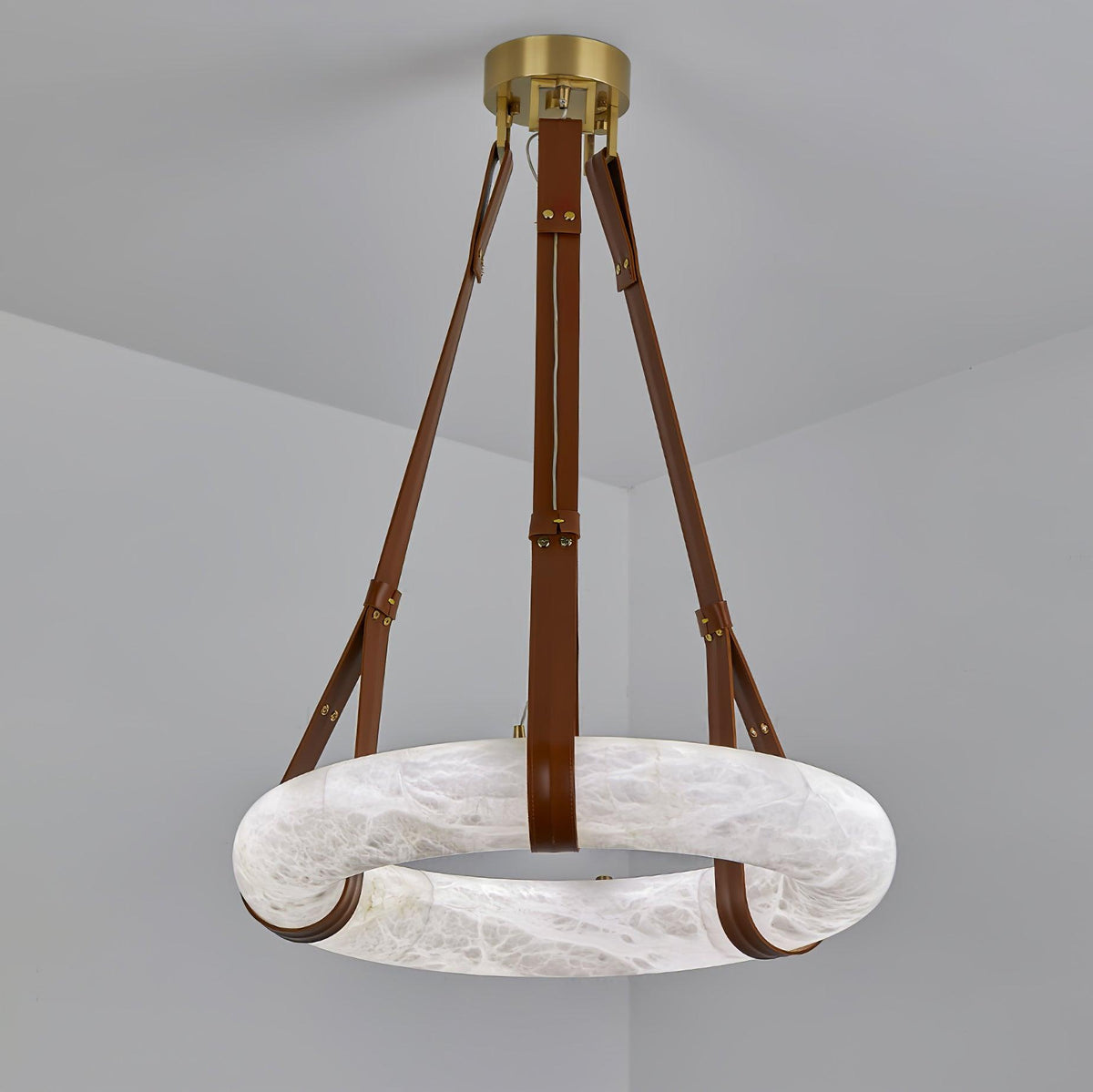 Étoile Pendant Light Alabaster Ring Leather Straps Scandinavian - Neutralighting