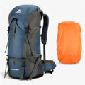 70L Hiking Rucksack - Nylon - Raincover Included - Shoe Compartment - Marine Blue, Orange & Black