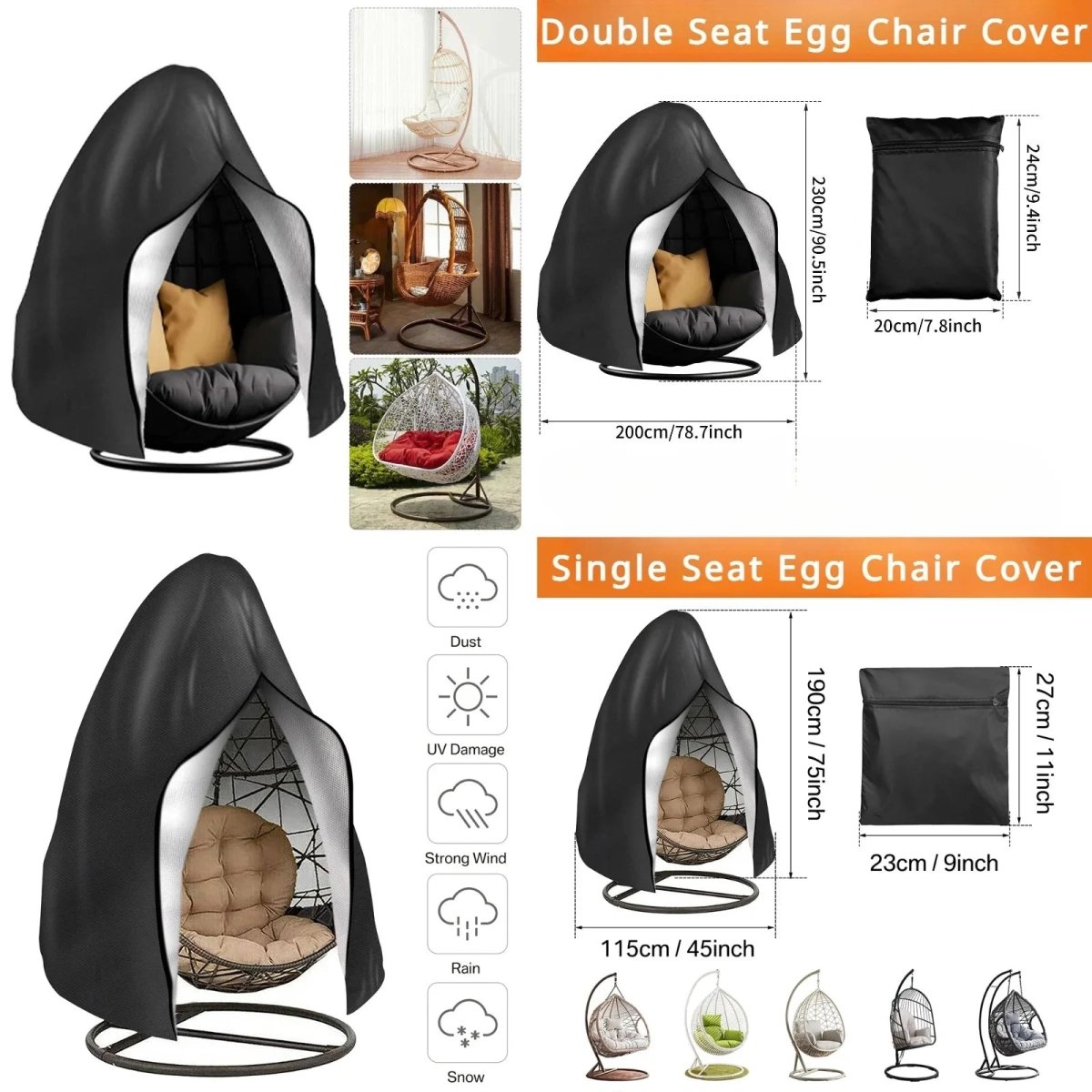 EverGuard All Weather Protection Hanging Chair Cover Waterproof For Outdoor Spaces