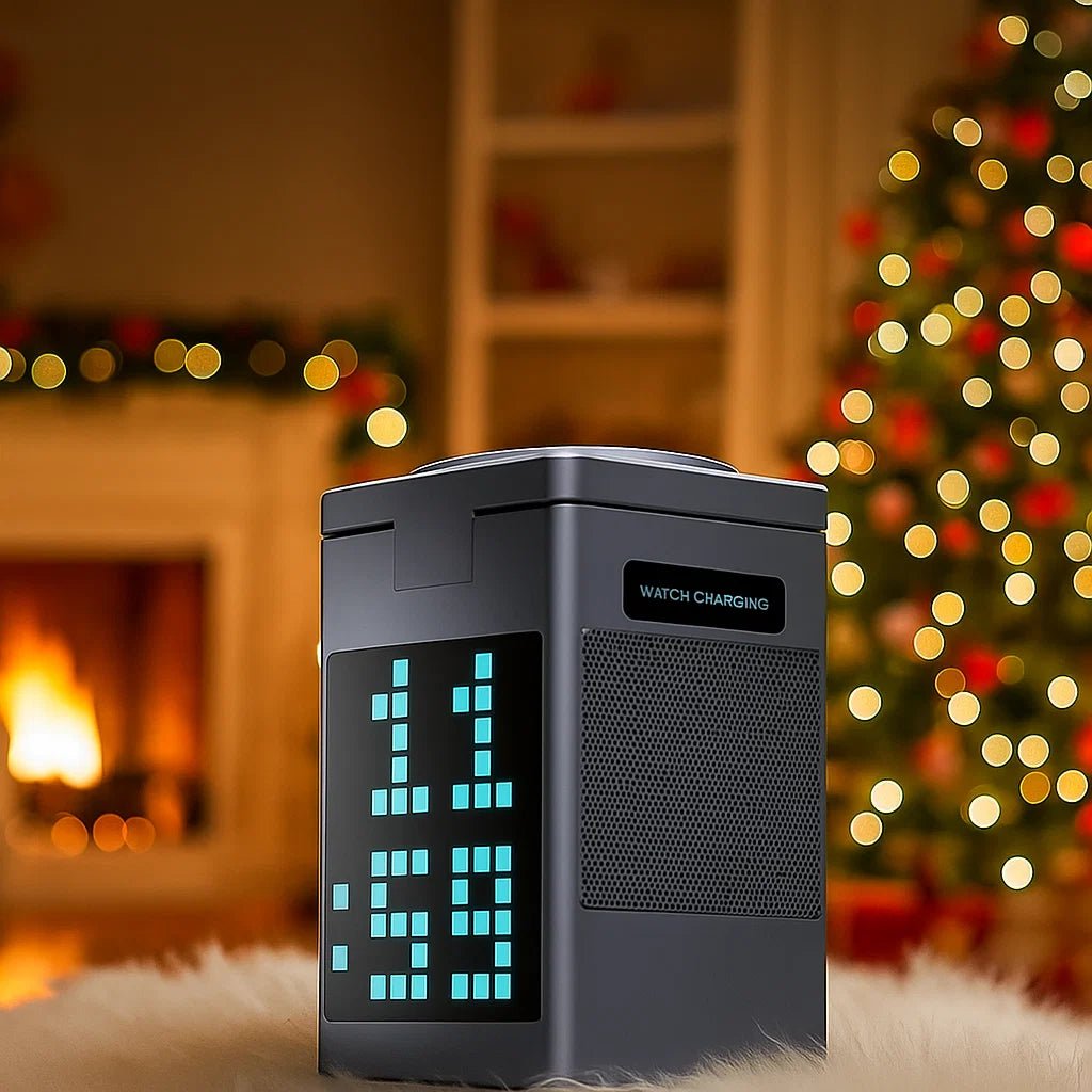 NovaLink 3-in-1 kabelloses Ladegerät mit Bluetooth-Lautsprecher und LED-Uhr für Technikprofis